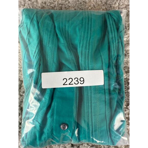 Fabindia Sz XS Slim Fit Silk Viscose Blend Striped Button Shift Midi Dress Teal - Picture 9 of 9